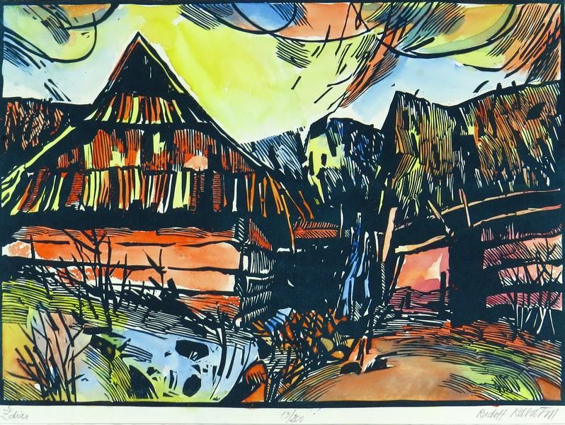 Ždiar, 1984, kolorovaný linoryt, 24x30 cm 