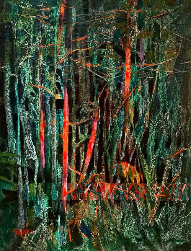 Večerná hudba hlbokého lesa, 2021, akryl na plátne, 90x70 cm