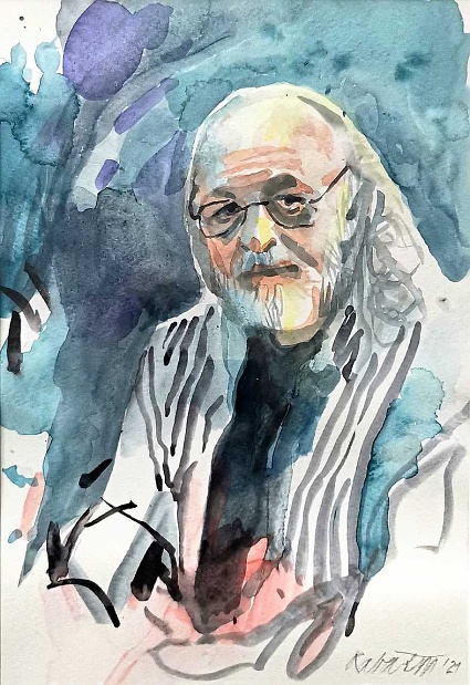 Prof. J. Uhel, 2021, akvarel, 30x20 cm