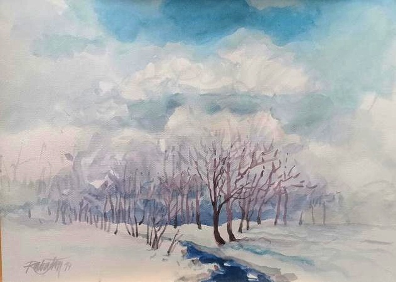 Zimná krajina, 2019, akvarel, 30x40 cm
