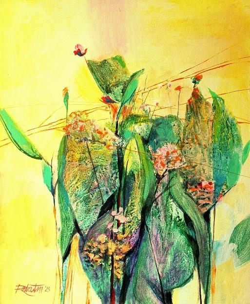 Rastliny z maliarskeho herbára 1, 2023, akryl, 60 x 50 cm