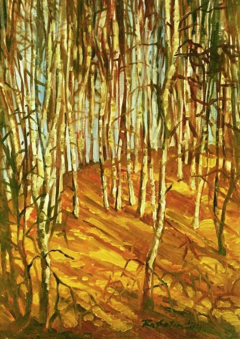 Brezový les, 1974, olej na lepenke, 60x40 cm