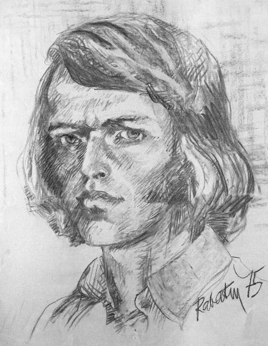 Autoportrét, 1975, kresba uhľom na papieri, 60x40 cm