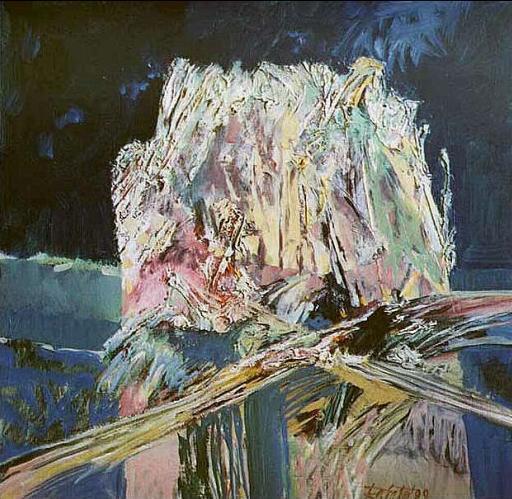 Pomník, 1999, olej na doske, 40x40 cm
