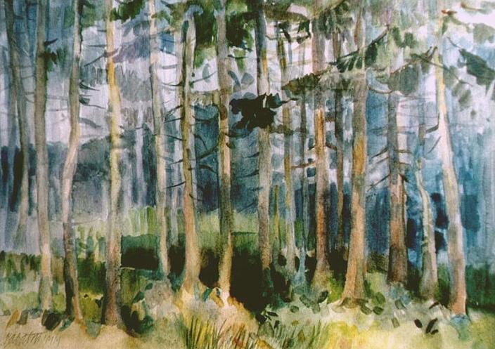 Borovicový les, 2000, akvarel, 20x30 cm
