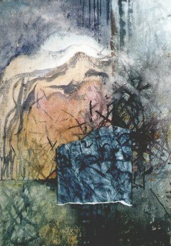 Pohľad z okna, 2000, akvarel, experiment s papierom, 40x30 cm