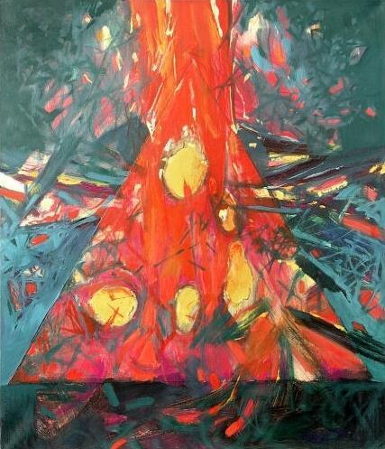 Oheň, 2001, kombin.tech., plátno, 70x60 cm 