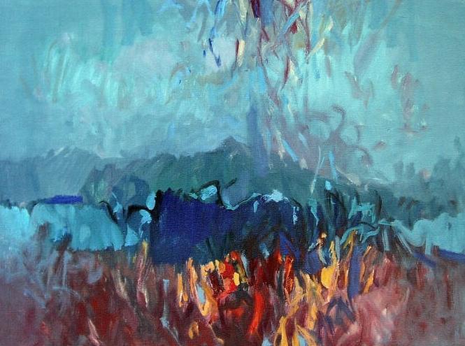 Modrá krajina, 2002, olej na plátne 