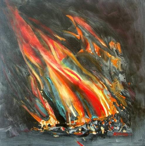 Oheň (1), 2004, akryl, olej na plátne, 80x80 cm 