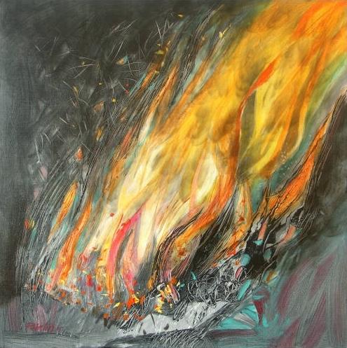 Oheň (2), 2004, akryl, olej na plátne, 80x80 cm 