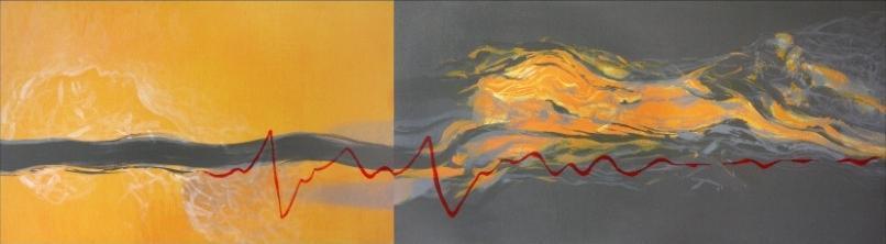 Nástup slabnúcej línie (diptych), 2007, akryl na plátne, 50x180 cm 