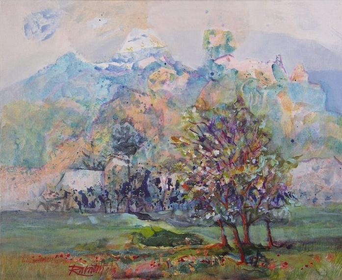 Jarná krajina, 2015, akryl na plátne, 50x60 cm